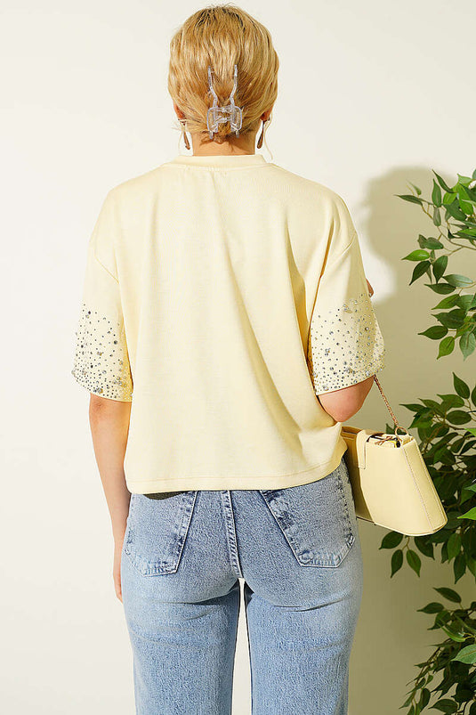 Kolu Taşlı Loyşa T-shirt Sarı