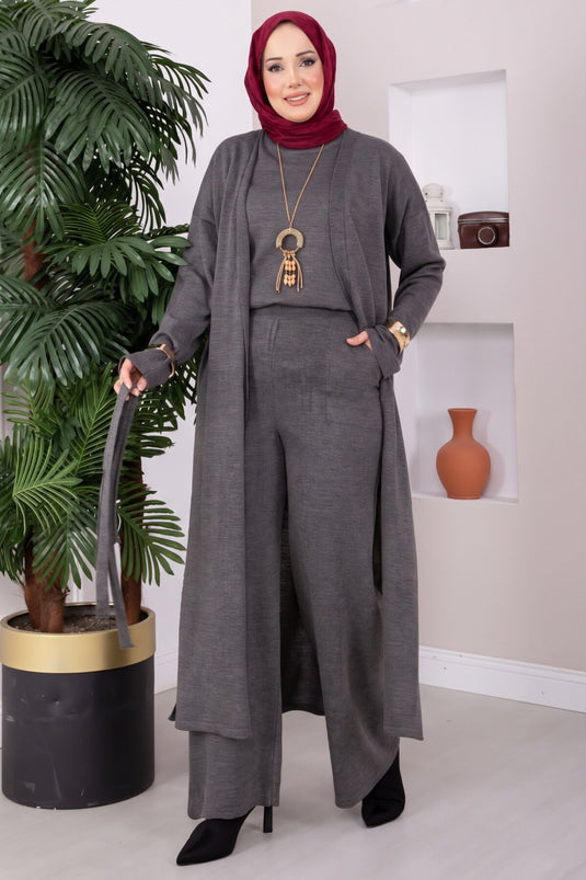 Ensemble En Tricot À Détails De Nouage Et Perles Anthracite