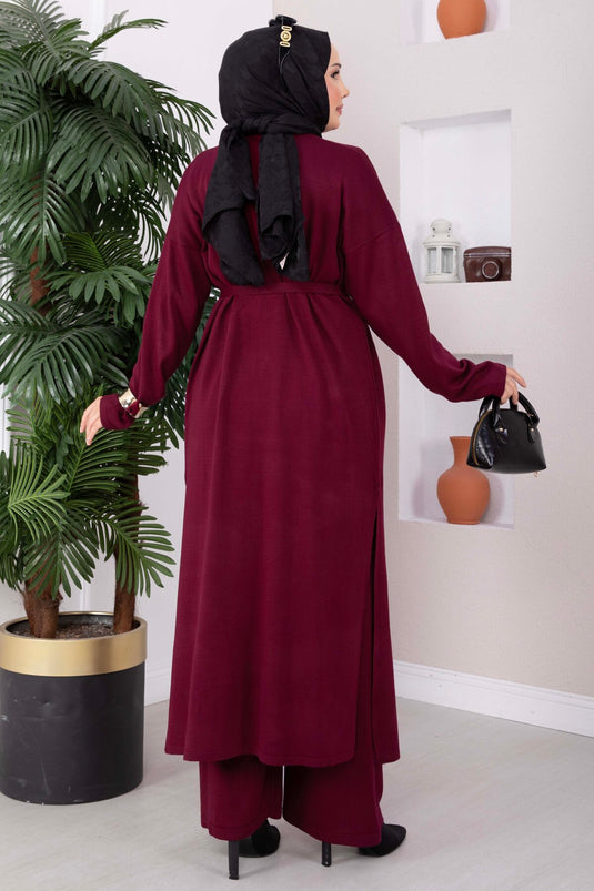 Ensemble Tricot À Détails De Noue Et Perles Bordeaux