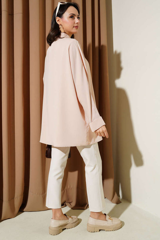 Kolyeli Yarasa Kol Salaş Gömlek Bej