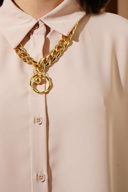 Kolyeli Yarasa Kol Salaş Gömlek Bej