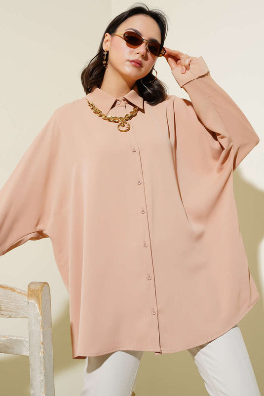 Camicia ampia a manica lunga con collo a pipistrello Latte