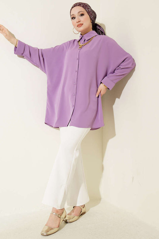 Chemise ample à manches chauve-souris avec col en chaîne, lilas