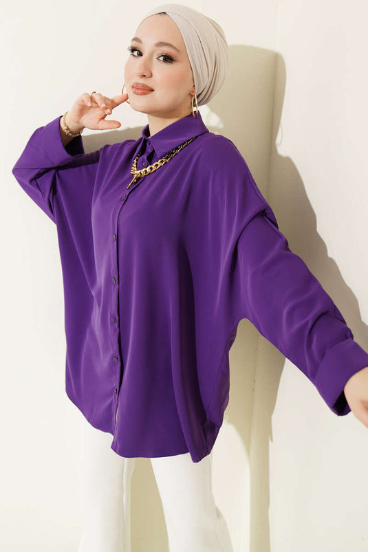 Chemise ample manches chauve-souris avec col en chaîne, violet