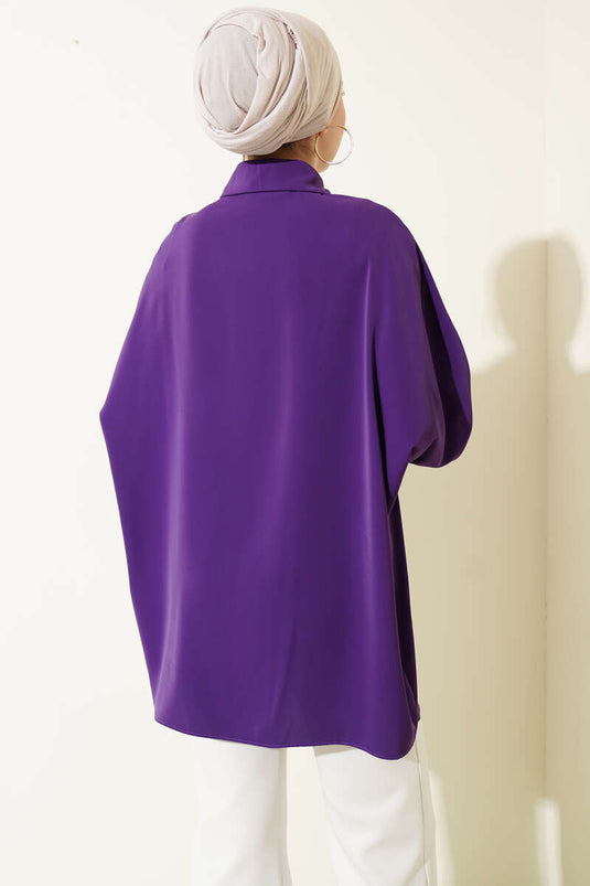 Chemise ample manches chauve-souris avec col en chaîne, violet