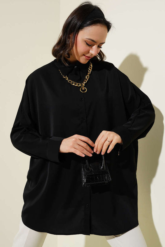 Chemise décontractée à manches chauve-souris avec collier noir