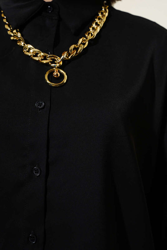 Chemise décontractée à manches chauve-souris avec collier noir