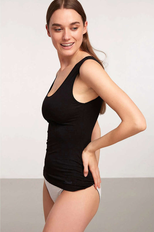 Kom Basic Singlet Thick Strappy Tank Black