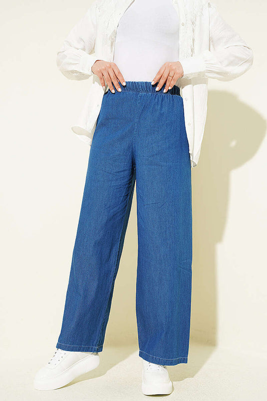 Pantalon en jean à taille élastique avec jambes larges