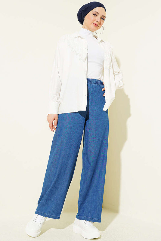 Pantalon en jean à taille élastique avec jambes larges