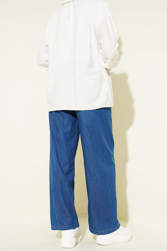 Pantalon en jean à taille élastique avec jambes larges