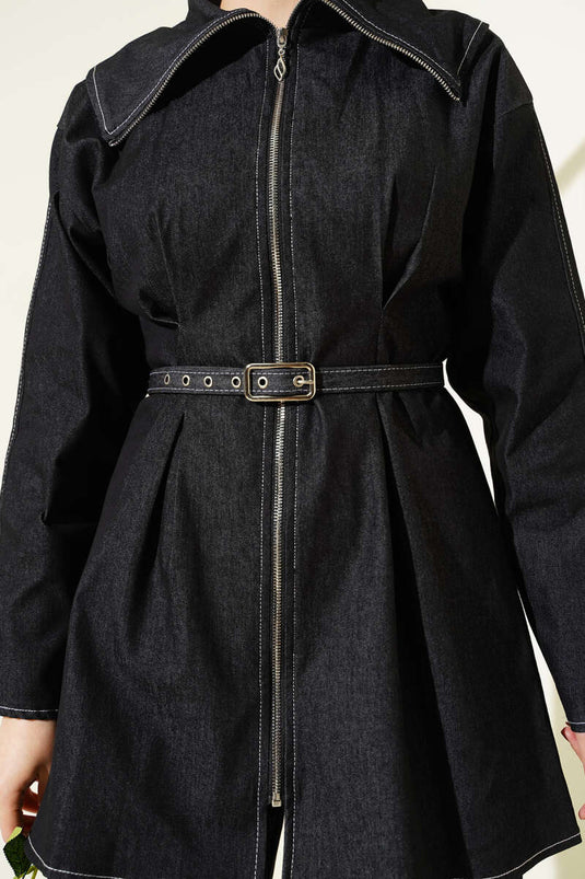 Set of Trousers with Zipper Closure Black