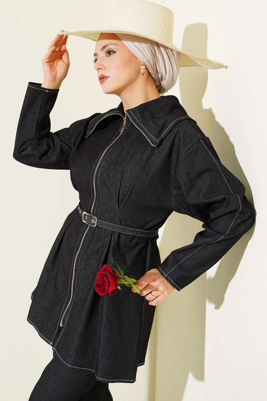 Set of Trousers with Zipper Closure Black