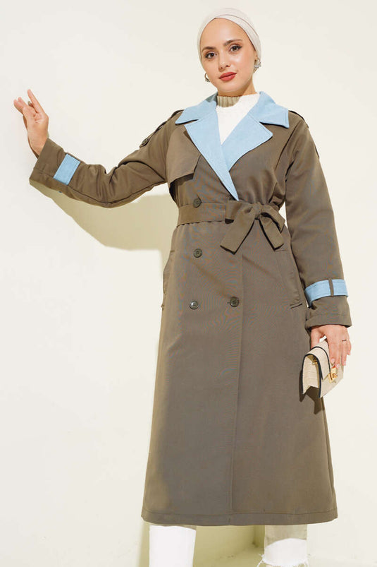 Denim Garnish Epaulette Trenchcoat Khaki