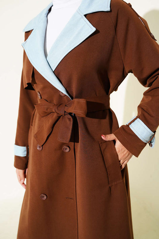 Denim Garnish Epaulette Trenchcoat Braun