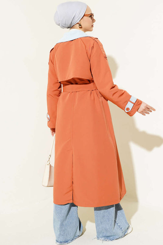 Coat with Epaulettes Trench Coat Brick