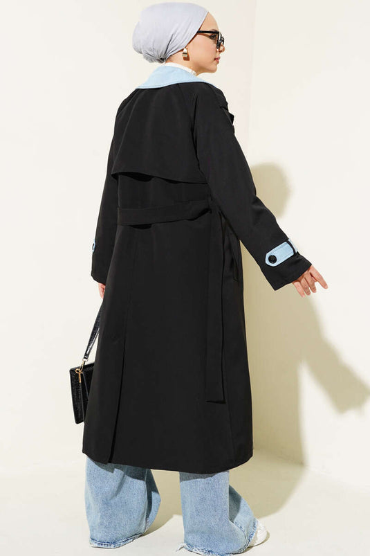 Black Blue Coat with Epaulettes Trench Coat