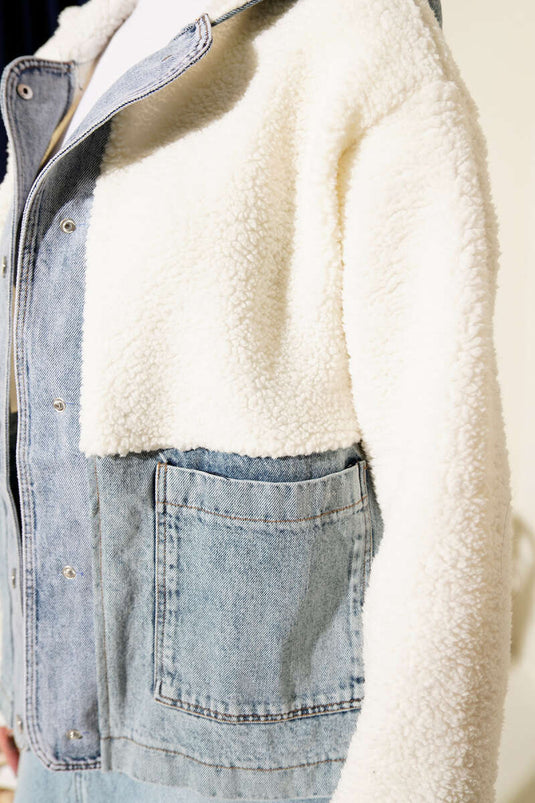 Kot Garnili Çıtçıtlı Peluş Ceket Ekru