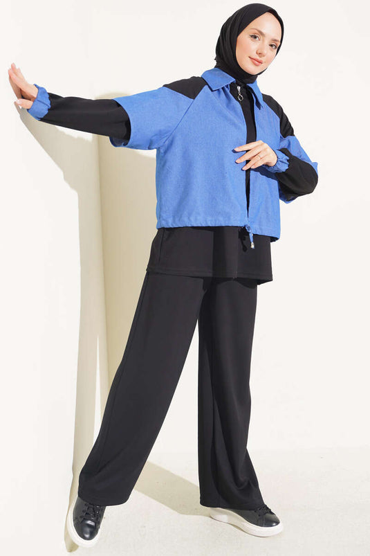 Black Denim Zippered Two-Piece Set