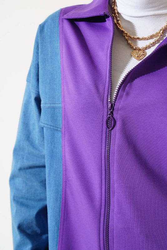 Denim stribet cardigan dobbeltdragt Violet