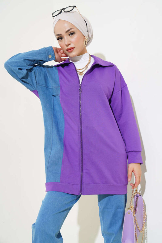 Denim stribet cardigan dobbeltdragt Violet