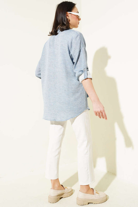 Jeans-Look Single Pocket Shirt Blau