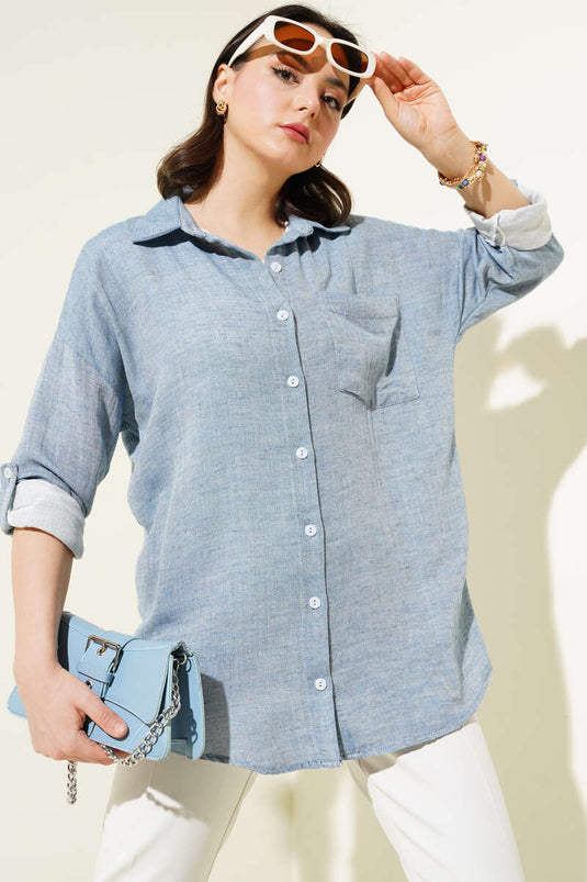 Jeans-Look Single Pocket Shirt Blau