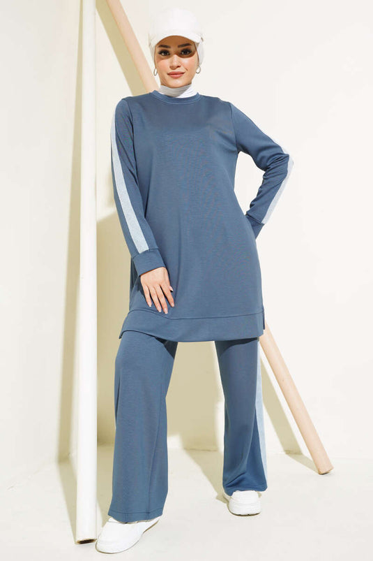 Denim Striped Two Piece Set Indigo