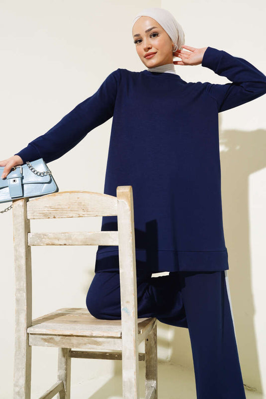 Denim Striped Two Piece Suit Navy Blue