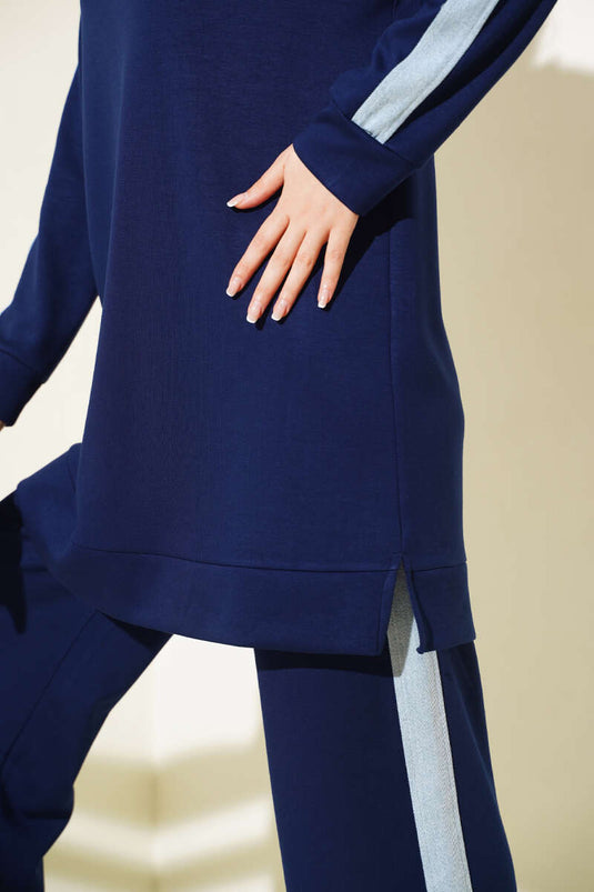 Denim Striped Two Piece Suit Navy Blue