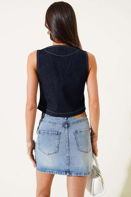 Gilet en jean bleu marine