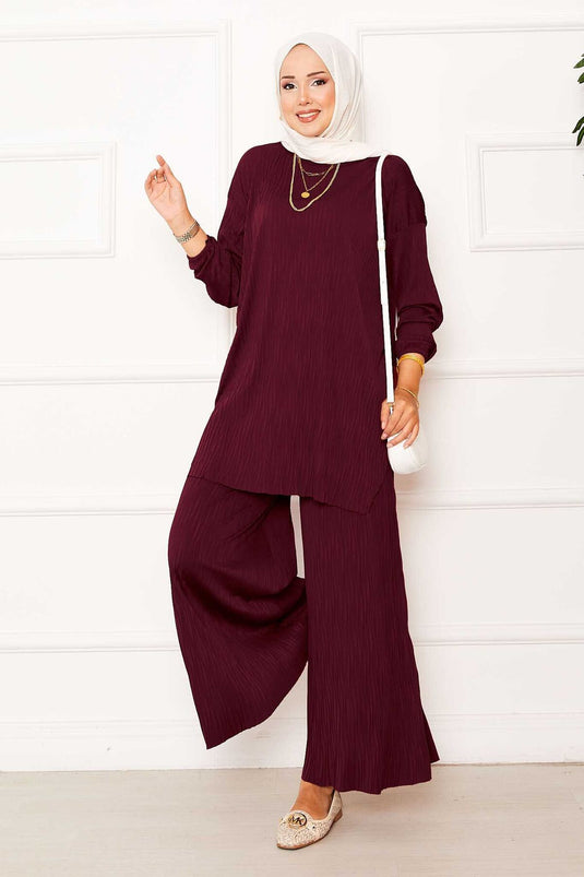 Kraş Pattern Sandy Two Piece Suit Claret Red