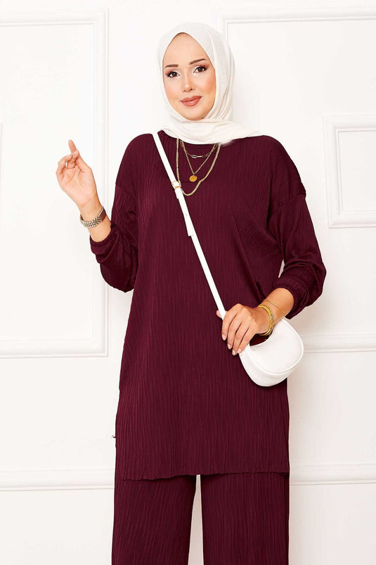 Kraş Pattern Sandy Two Piece Suit Claret Red