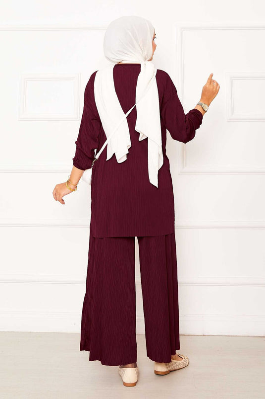 Kraş Pattern Sandy Two Piece Suit Claret Red