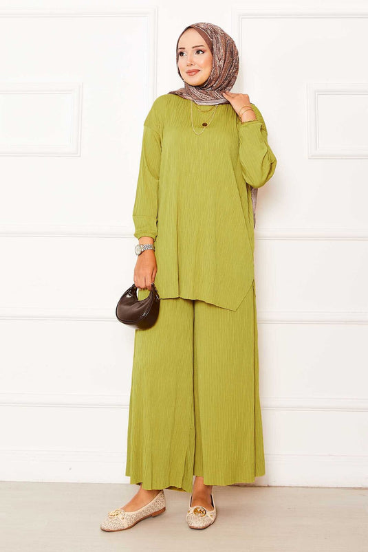 Kraş Pattern Sandy Two-Piece Set Oil Green