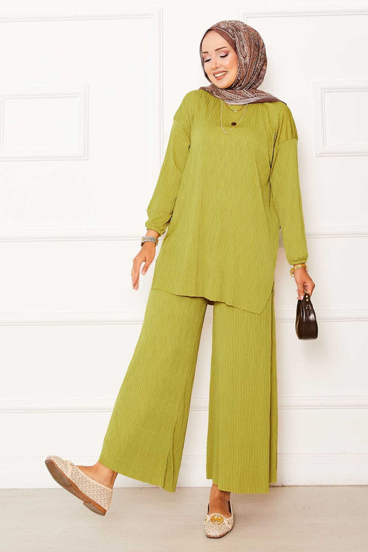 Kraş Pattern Sandy Two-Piece Set Oil Green