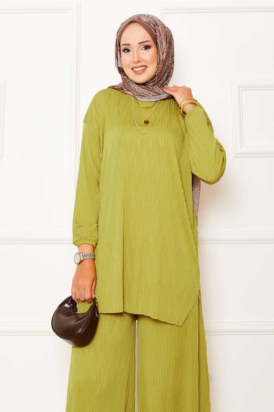 Kraş Pattern Sandy Two-Piece Set Oil Green