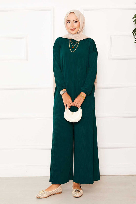 Kraş Pattern Sandy Two Piece Suit Emerald