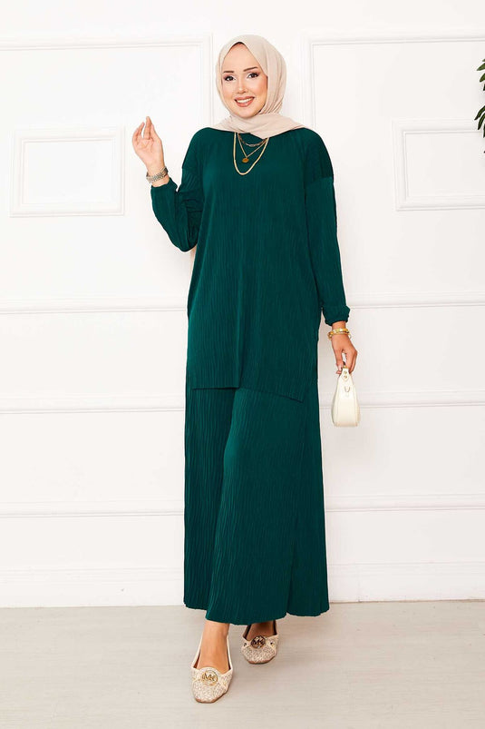 Kraş Pattern Sandy Two Piece Suit Emerald