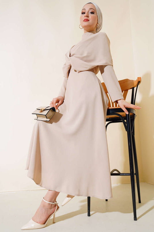 Dubbel pak crêpe rok beige