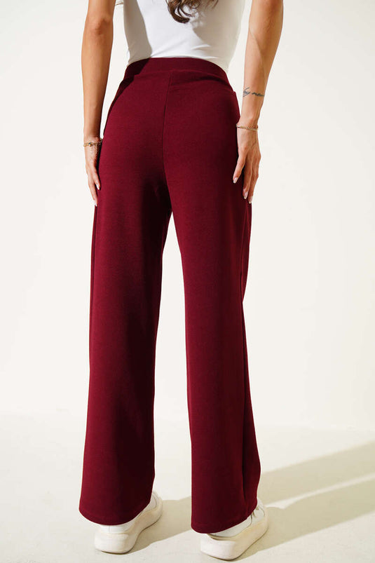Crepe Fabric Wide Trousers, Burgundy