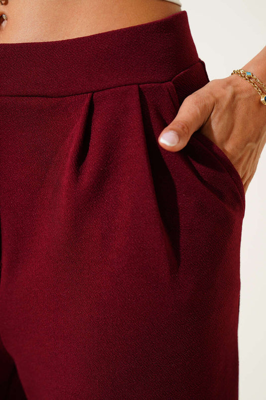 Crepe Fabric Wide Trousers, Burgundy