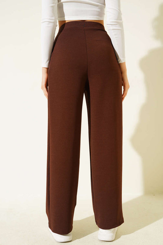 Crepe Fabric Wide Trousers, Brown