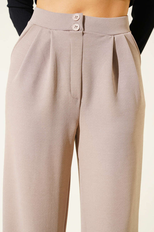 Krep Kumaş Geniş Pantolon Vizon