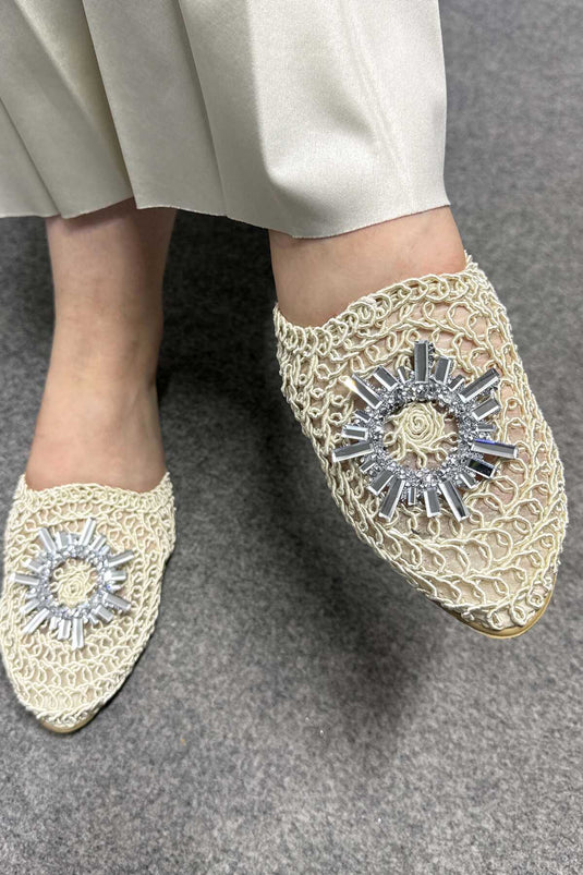 Chaussons Paille Cristal Crème