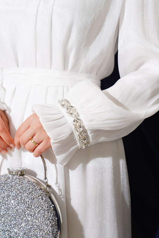 Crystal Embellished Chiffon Dress White