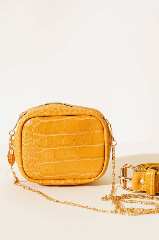 Mustard Crocodile Pattern Belt Bag