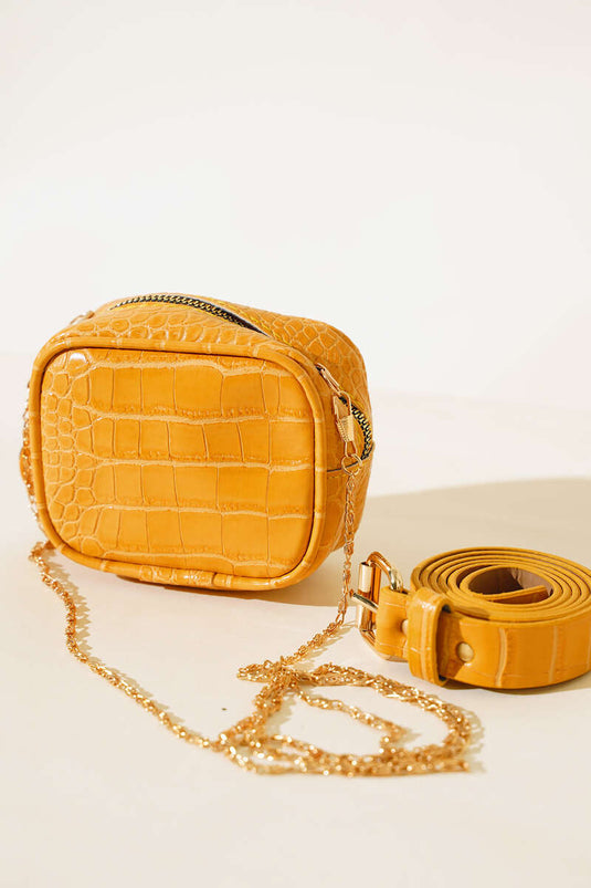 Mustard Crocodile Pattern Belt Bag