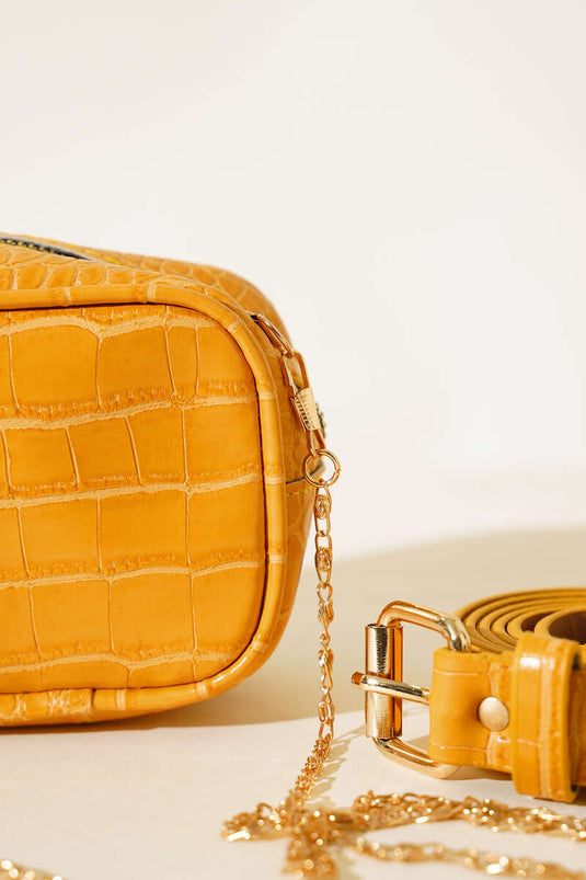 Mustard Crocodile Pattern Belt Bag