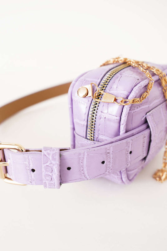 Sac banane lilas à motif crocodile